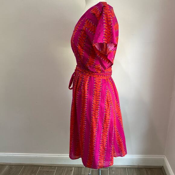 WAYWARD FANCIES Hot Pink Tropical Linear Graphic Print Cotton Voile Dress Sz 10 - Picture 4 of 13